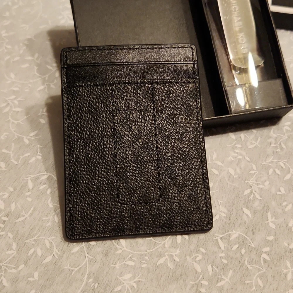 Men's Black Michael Kors Card Holder& Money Clip In Box